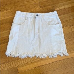 Free People Cream Mini Skirt with Distressed Hem